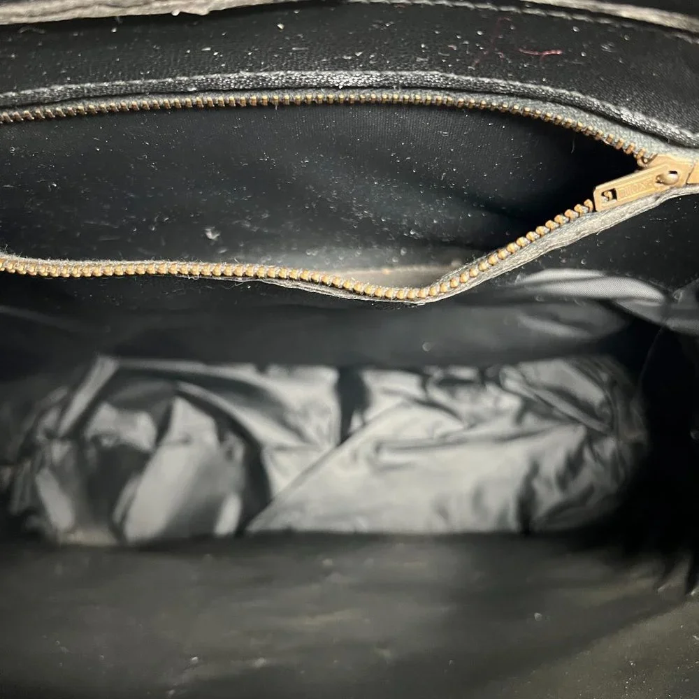 Vintage Handbag‎ Black with Tapestry Front craft bag hard side purse granny bag
